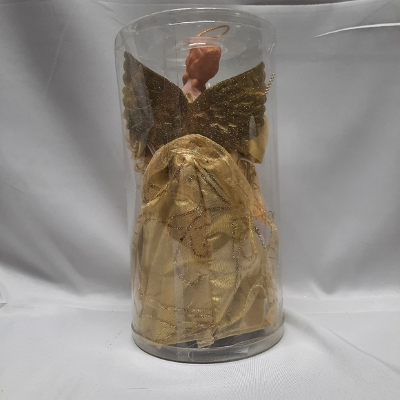 NIB Angel in gold dress tree topper lighted 10" - Picture 4 of 5